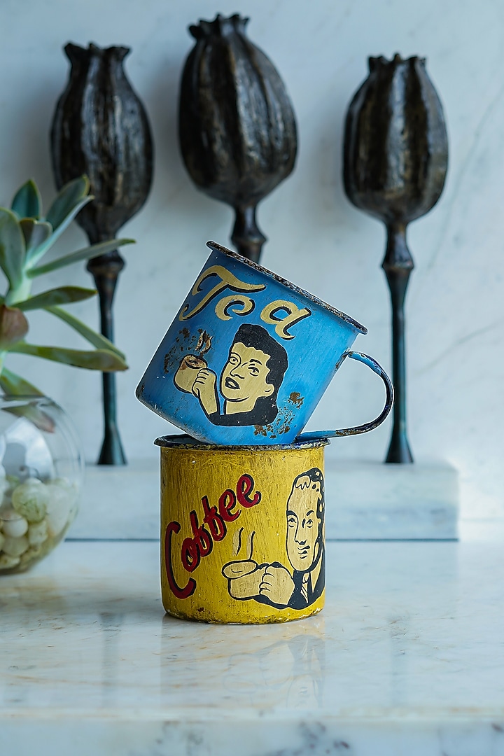 Blue & Yellow Enamel Mugs (Set of 2) by Artisans Rose at Pernia's Pop Up Shop