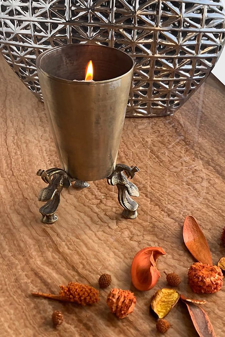 Gold Brass Candle Stand by Artisans Rose