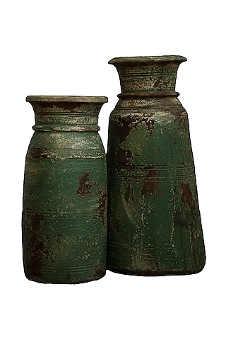 Green Reclaimed Wood Pots (Set of 2) by Artisans Rose