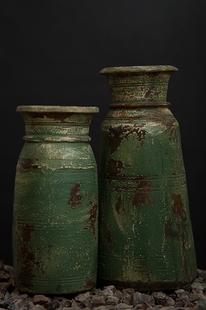 Green Reclaimed Wood Pots (Set of 2) by Artisans Rose at Pernia's Pop Up Shop