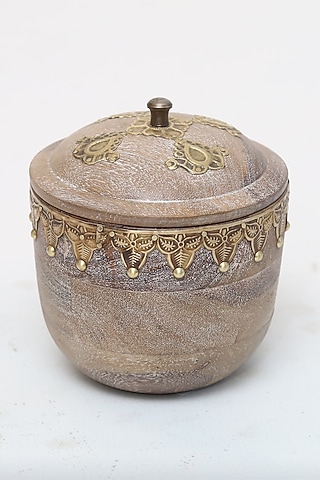 Brown Mango Wood Embellished Utility Box by Artisans Rose