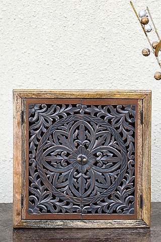 Grey & Brown Mango Wood Carved Cabinet by Artisans Rose