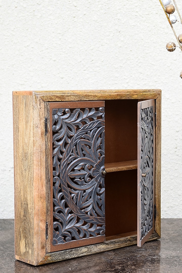 Grey & Brown Mango Wood Carved Cabinet by Artisans Rose at Pernia's Pop Up Shop