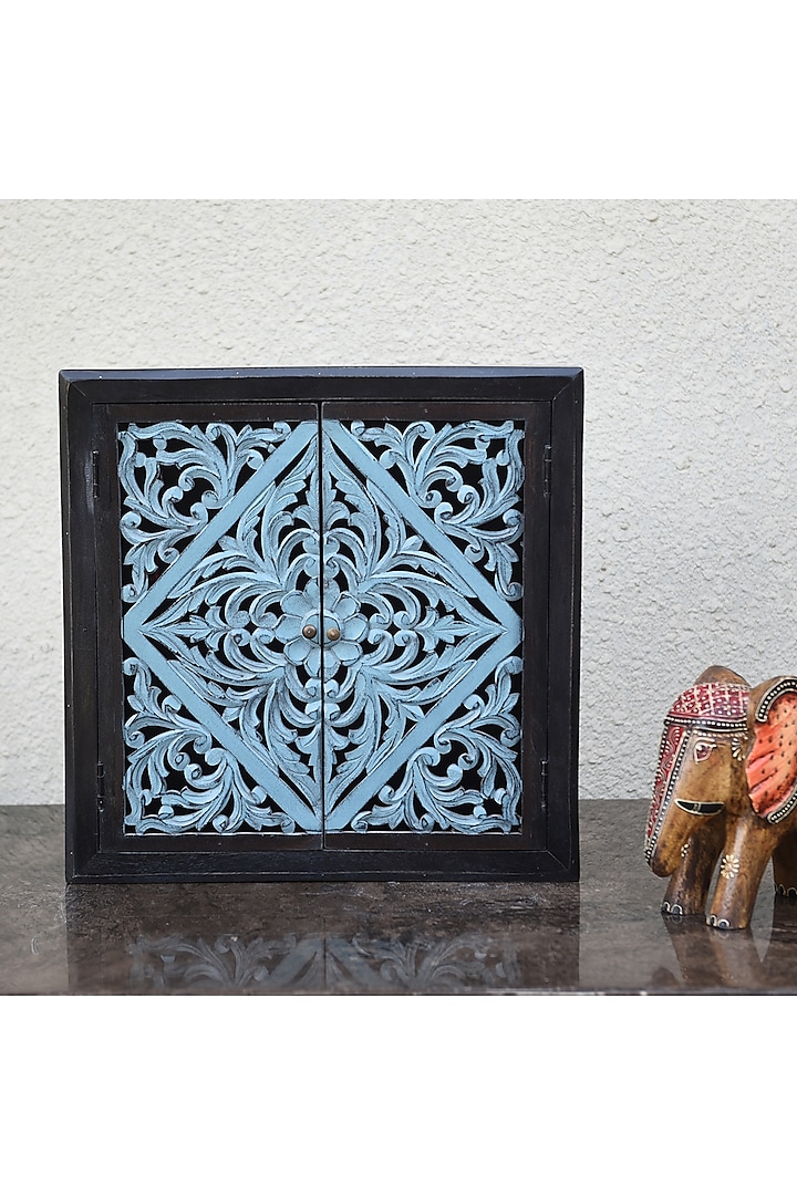 Blue & Black MDF Carved Cabinet by Artisans Rose at Pernia's Pop Up Shop