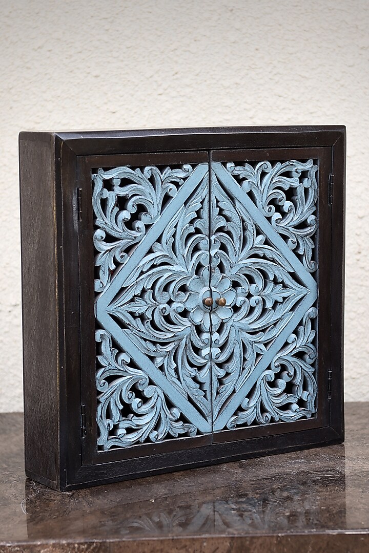 Blue & Black MDF Carved Cabinet by Artisans Rose at Pernia's Pop Up Shop