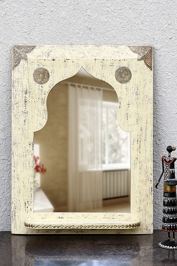 Off-White Brass Wall Mirror by Artisans Rose at Pernia's Pop Up Shop