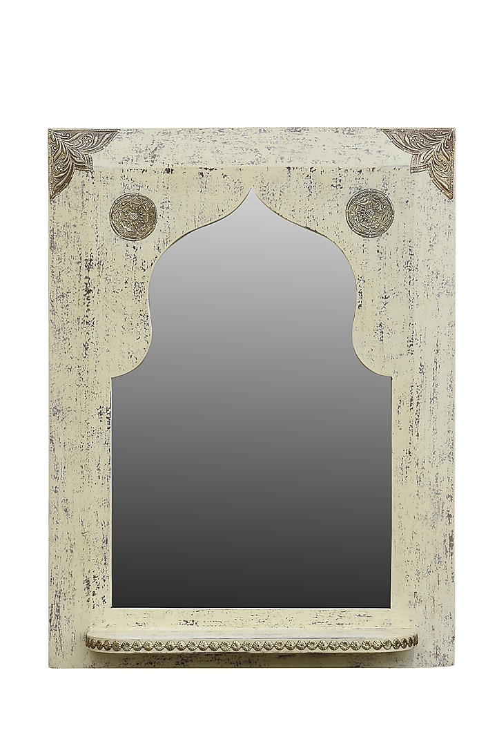 Off-White Brass Wall Mirror by Artisans Rose at Pernia's Pop Up Shop