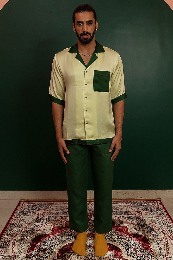 Green Linen Satin Shirt by Artless