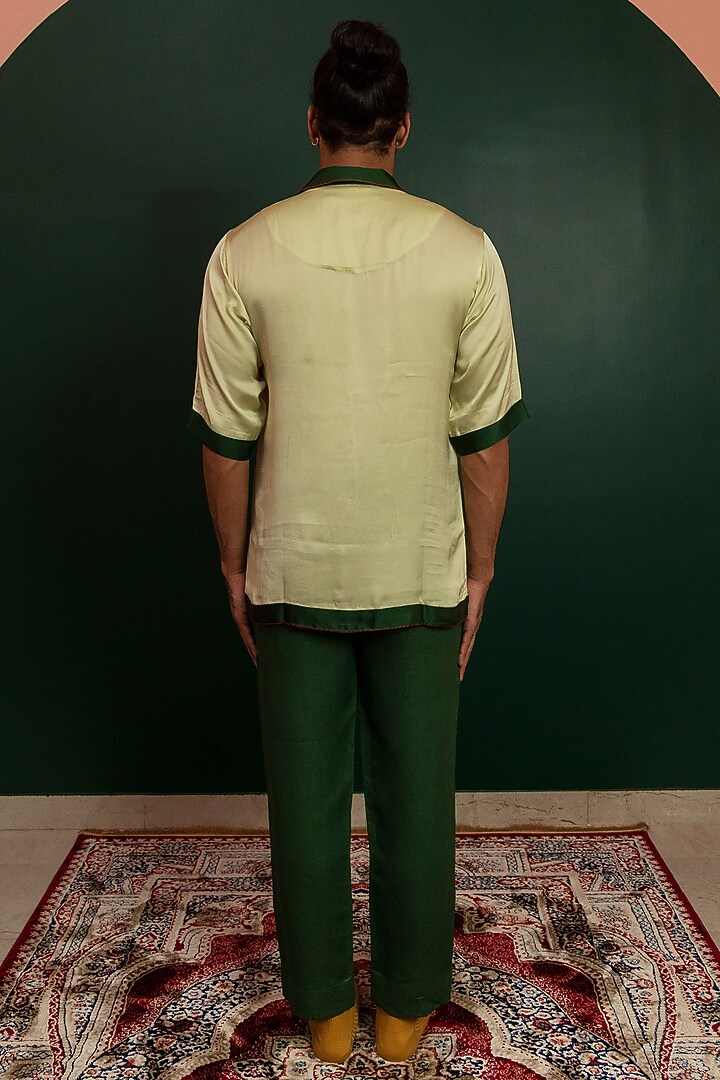 Green Linen Satin Party Wear Shirt by Artless at Pernia's Pop Up Shop