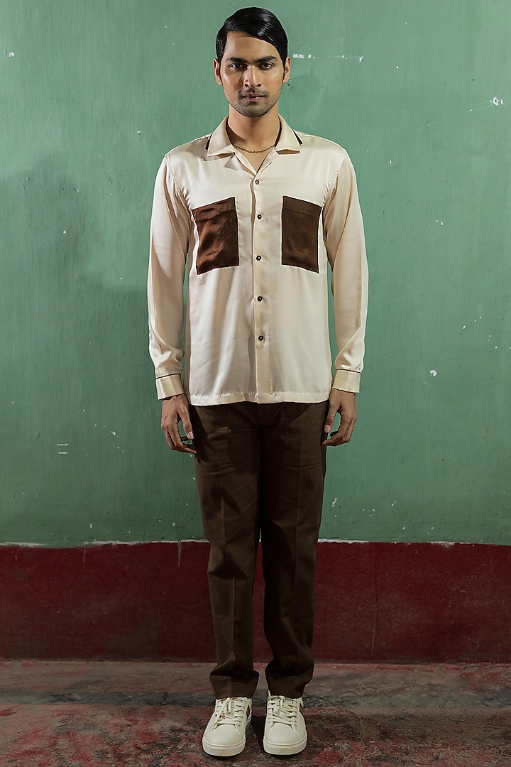 Brown Linen Satin Shirt by Artless