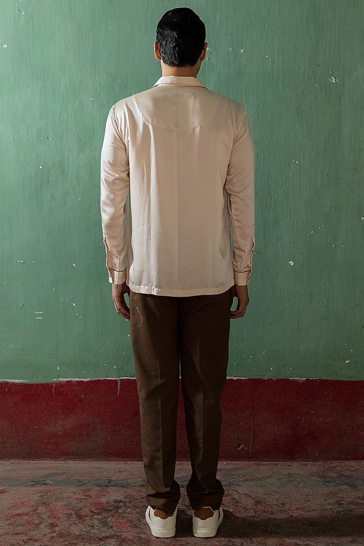 Brown Linen Satin Party Wear Shirt by Artless at Pernia's Pop Up Shop