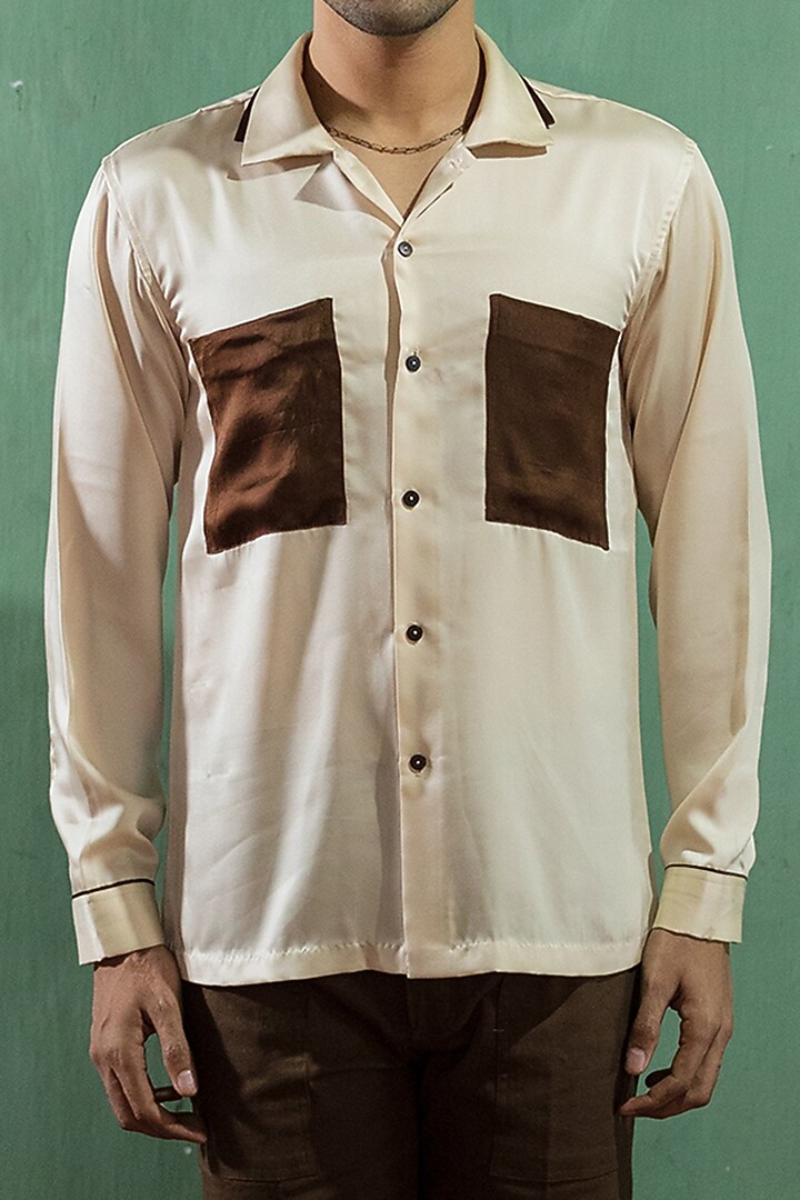 Brown Linen Satin Party Wear Shirt by Artless at Pernia's Pop Up Shop