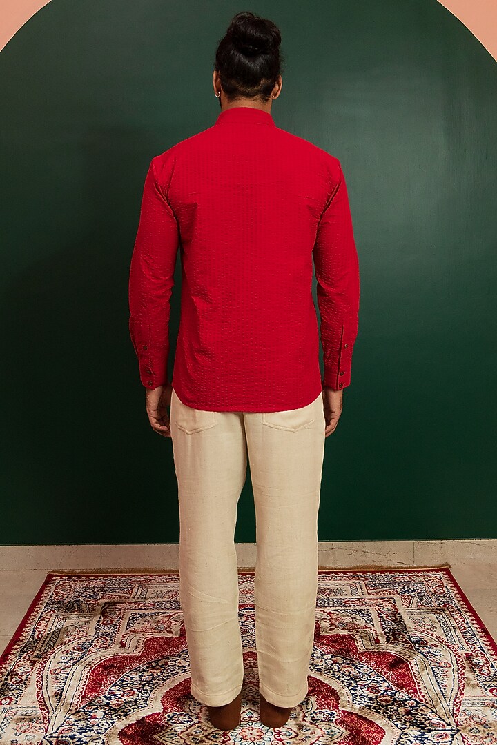 Red Cotton Party Wear Shirt by Artless at Pernia's Pop Up Shop