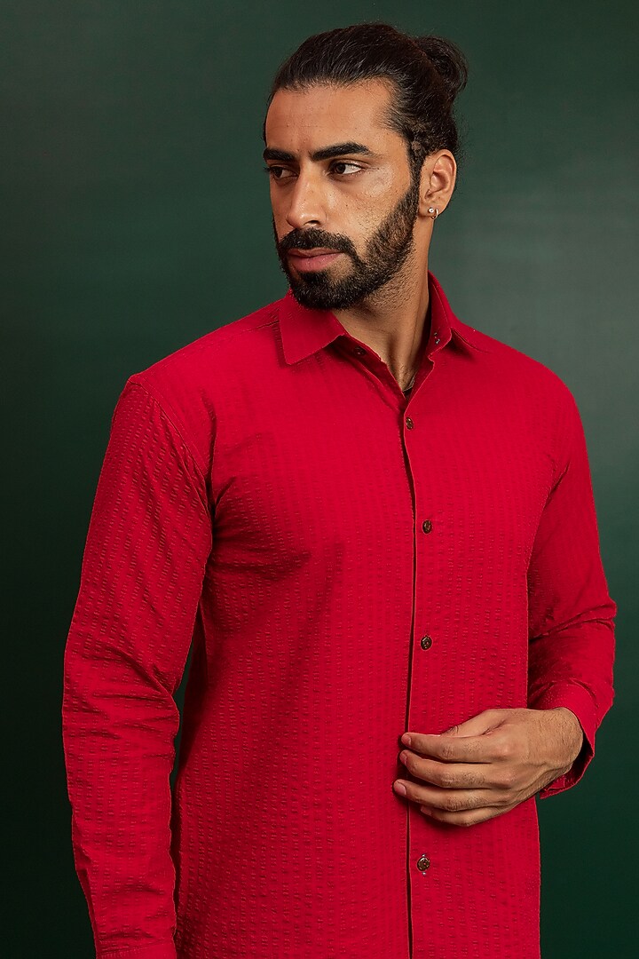 Red Cotton Party Wear Shirt by Artless at Pernia's Pop Up Shop
