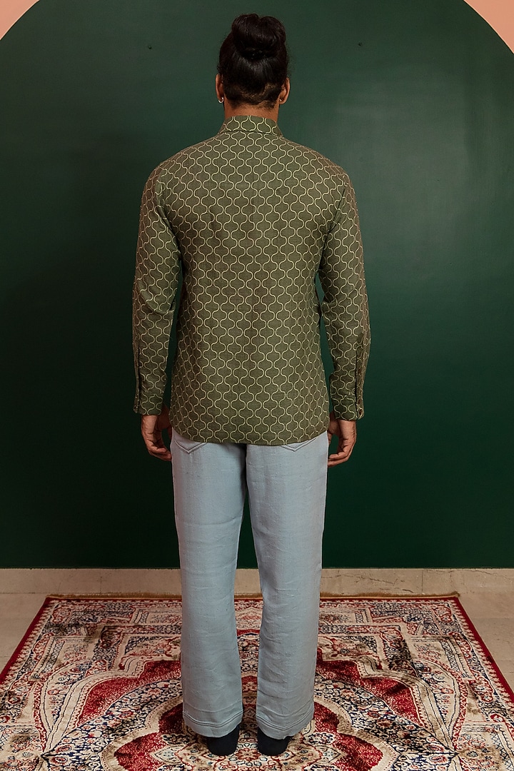Green Wool Party Wear Shirt by Artless at Pernia's Pop Up Shop
