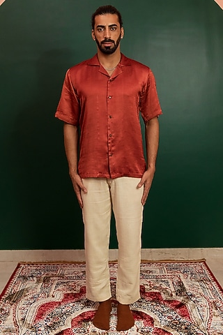 Orange Linen Satin Shirt by Artless