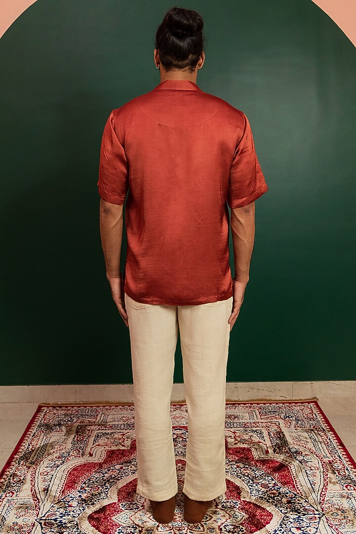 Orange Linen Satin Summer Shirt by Artless at Pernia's Pop Up Shop