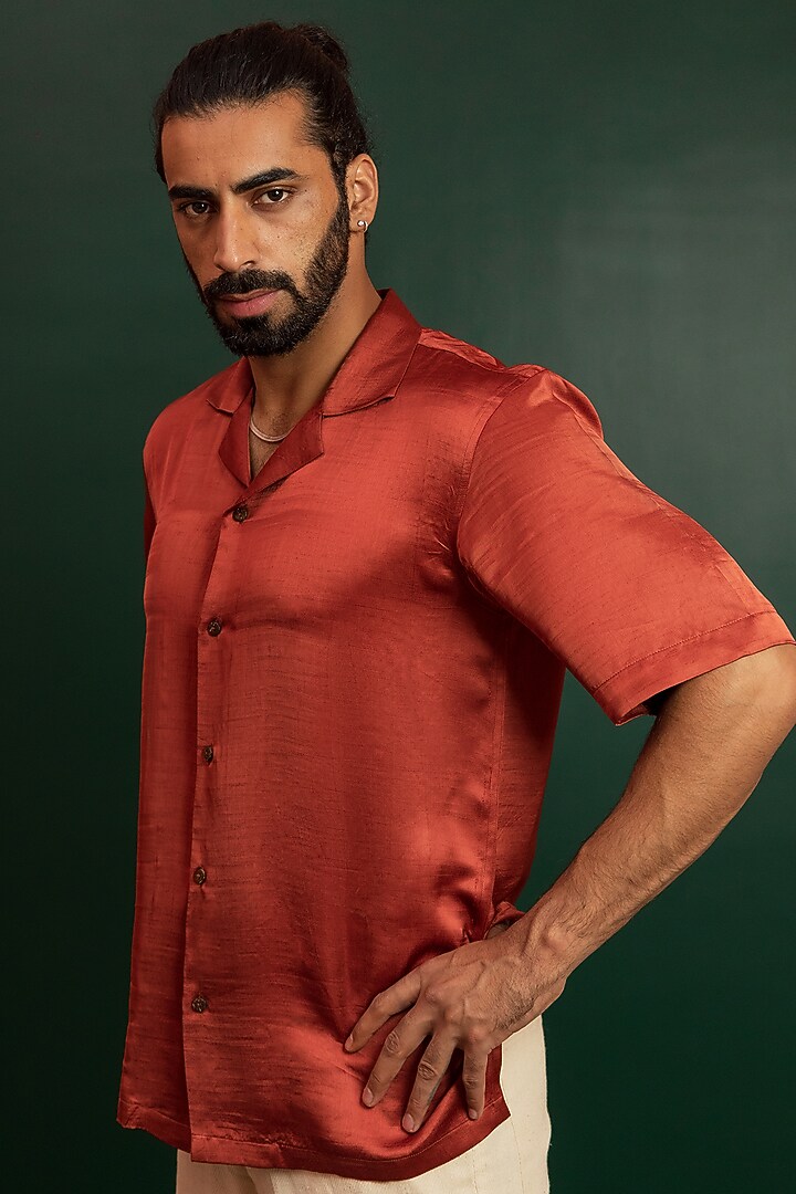 Orange Linen Satin Summer Shirt by Artless at Pernia's Pop Up Shop