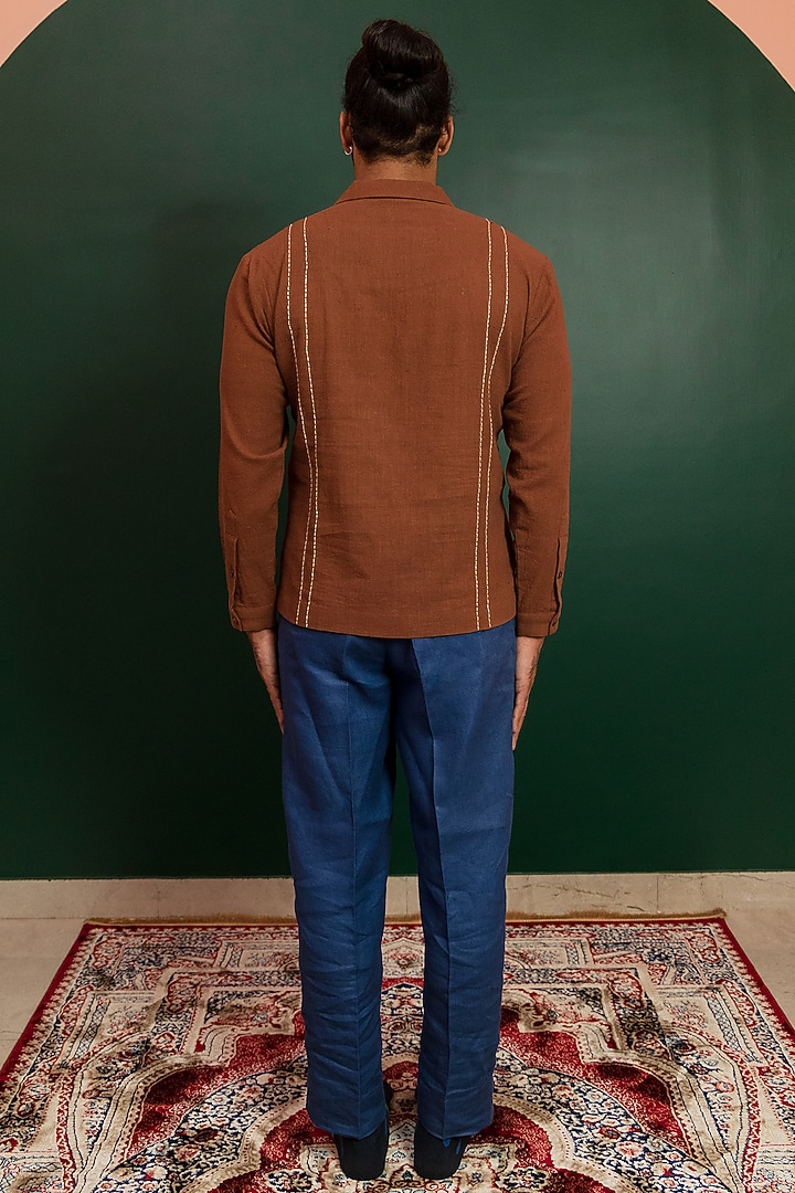 Brown Cotton Party Wear Shirt by Artless at Pernia's Pop Up Shop