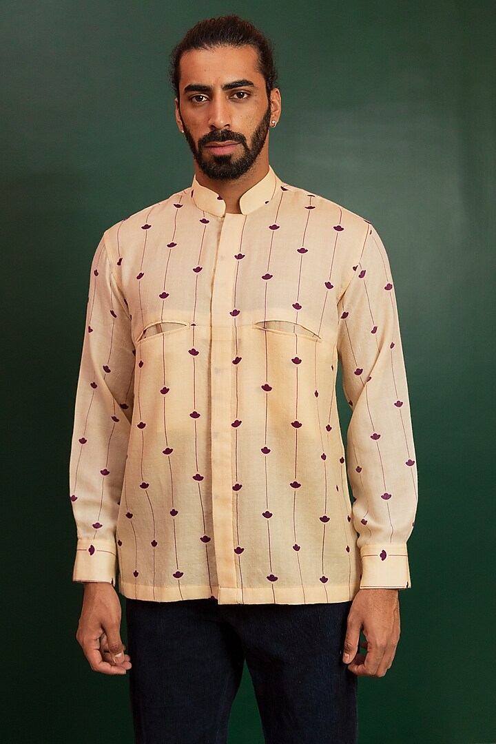 Peach Tosha Wool Party Wear Shirt by Artless at Pernia's Pop Up Shop