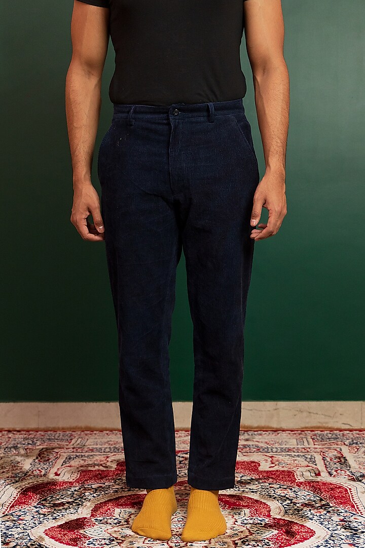 Navy Blue Organic Corduroy Trousers by Artless at Pernia's Pop Up Shop