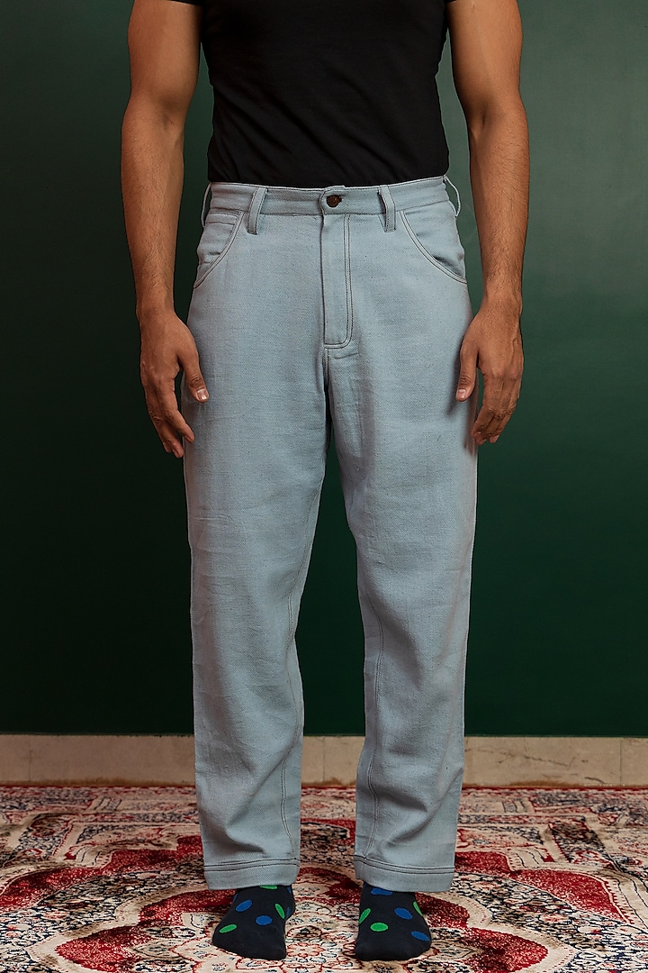 Beau Blue Cotton Denim Trousers by Artless at Pernia's Pop Up Shop