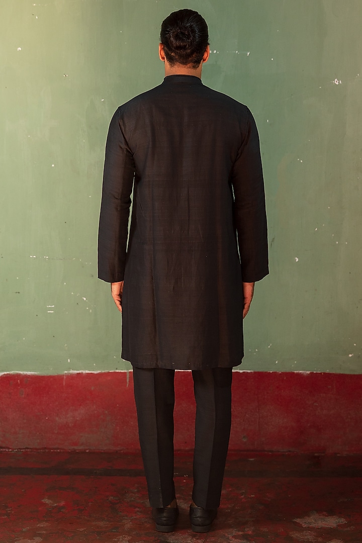 Black Khadi Silk Kurta Set by Artless at Pernia's Pop Up Shop
