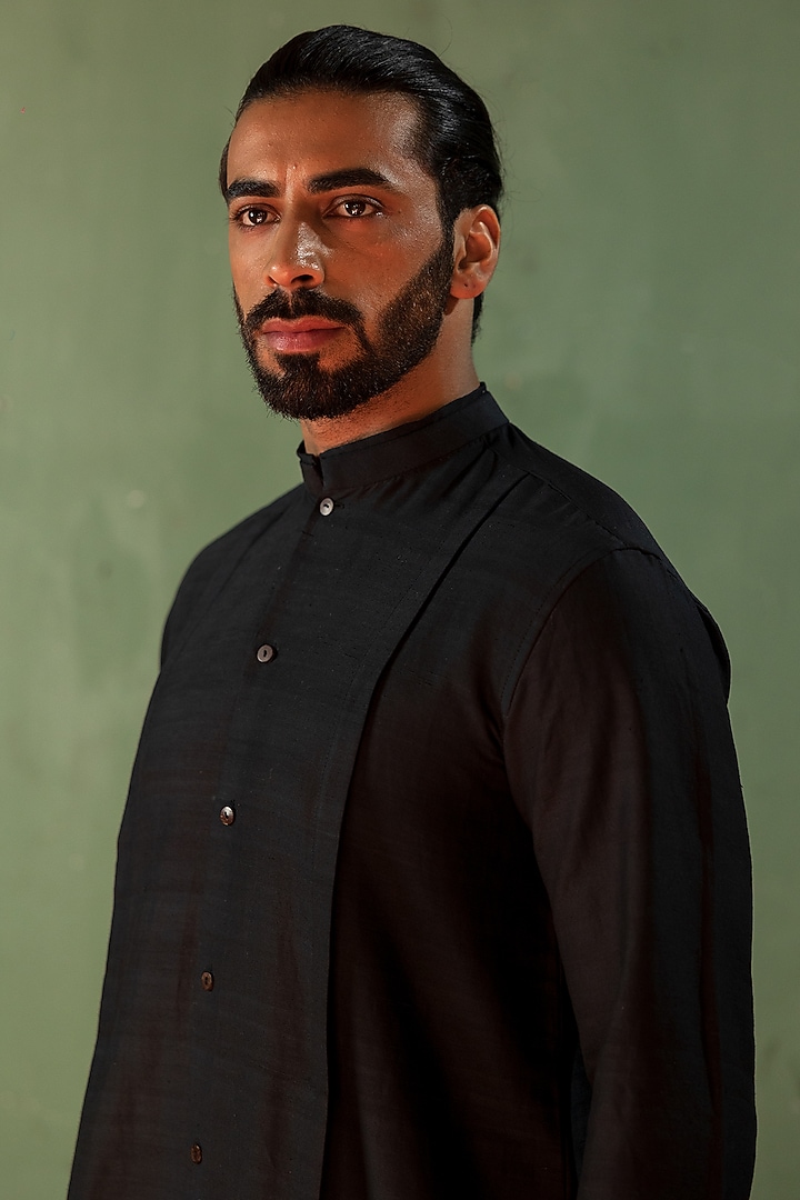 Black Khadi Silk Kurta Set by Artless at Pernia's Pop Up Shop