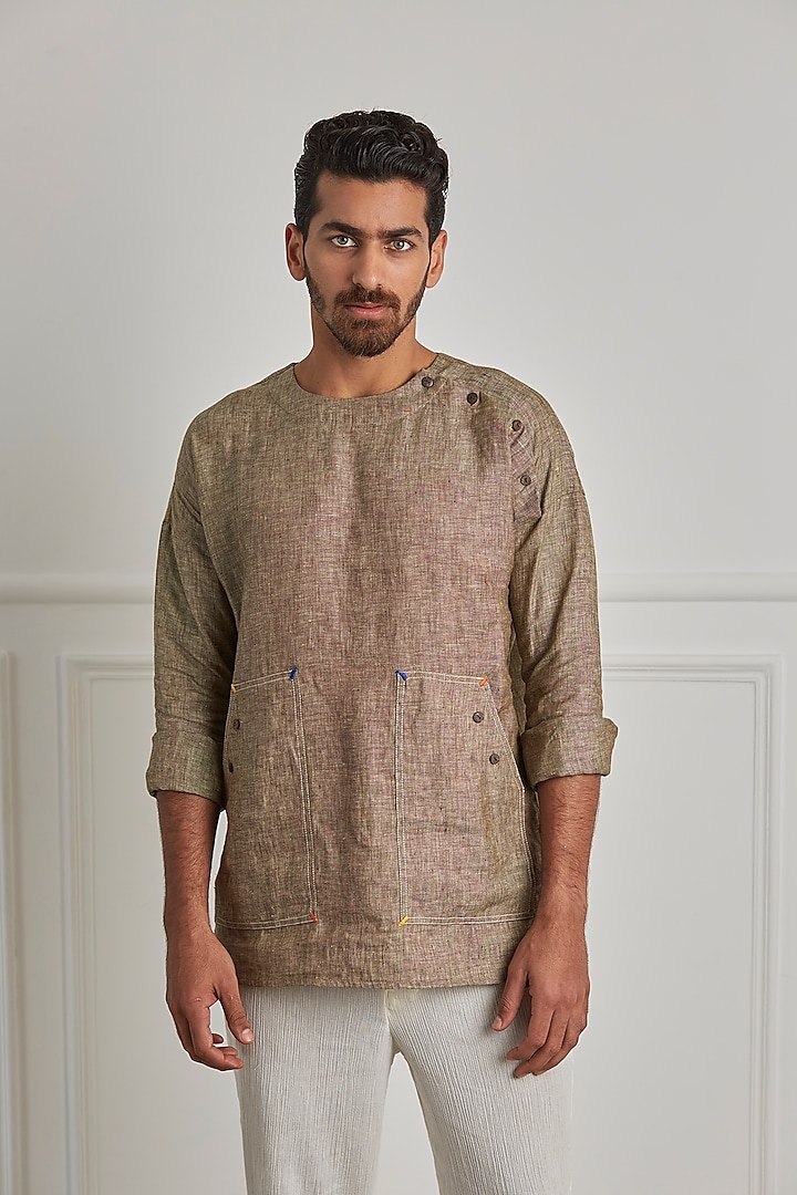 Brown Cotton Linen Shirt by Artless