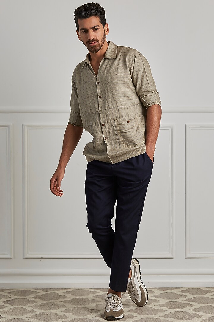 Light Grey Cotton Linen Party Wear Shirt by Artless at Pernia's Pop Up Shop
