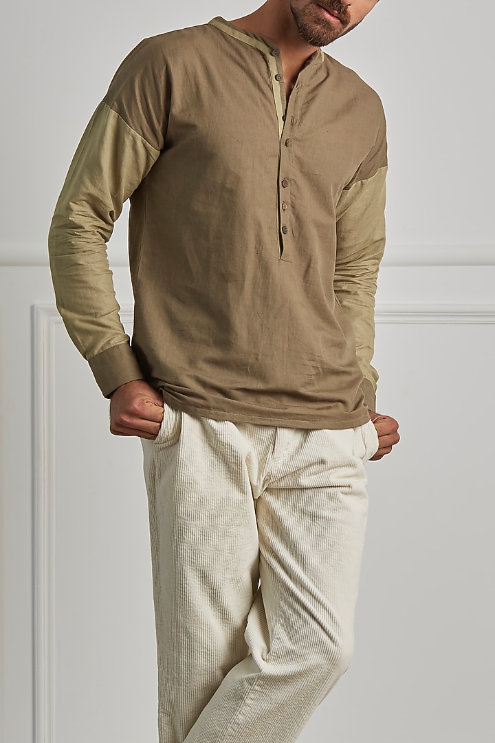 Olive Cotton Linen Party Wear Shirt by Artless at Pernia's Pop Up Shop