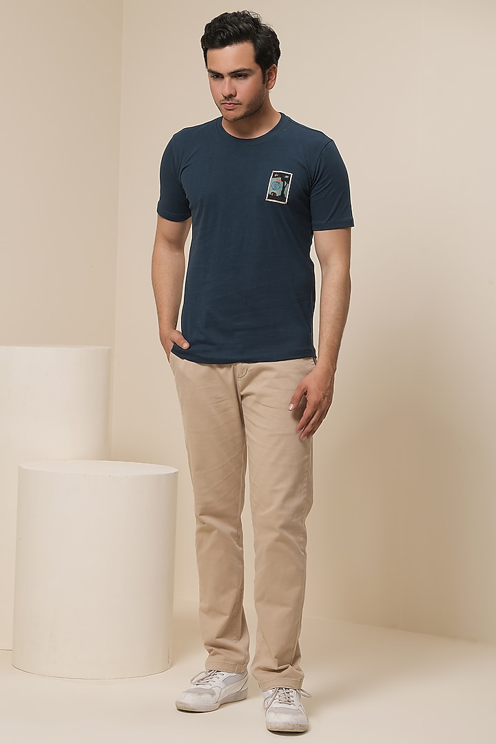 Dark Blue Cotton Linen T-Shirt by Artless