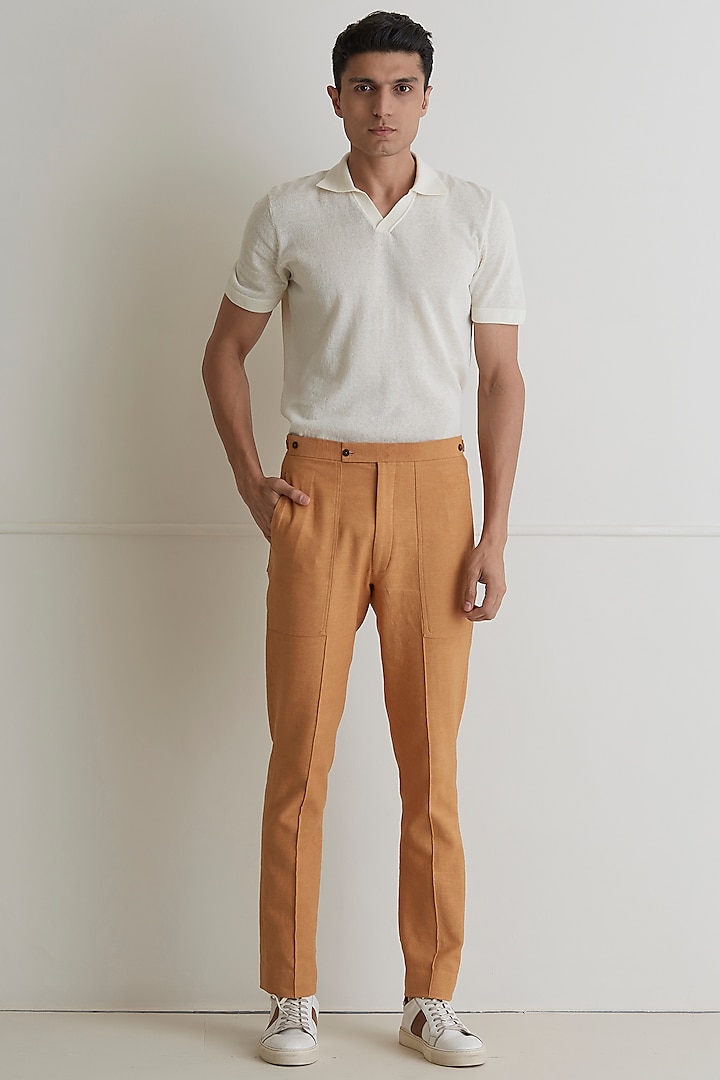 Beige Sand Cotton Trouser Pants by Artless