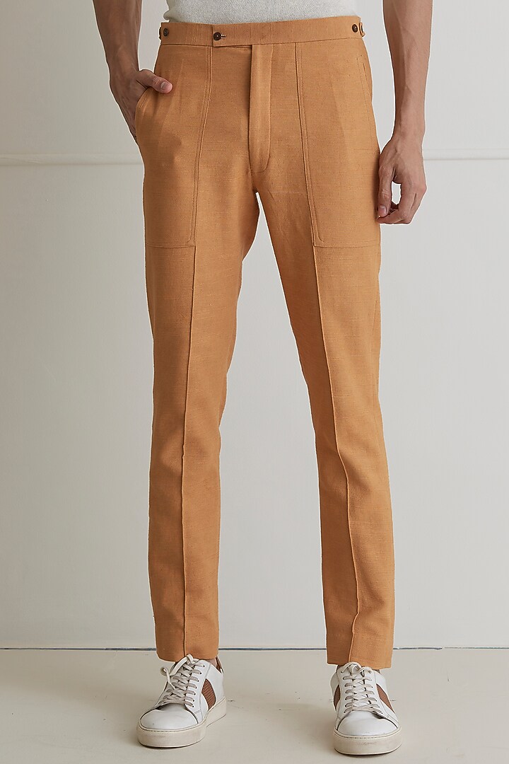 Beige Sand Cotton Trouser Pants by Artless at Pernia's Pop Up Shop