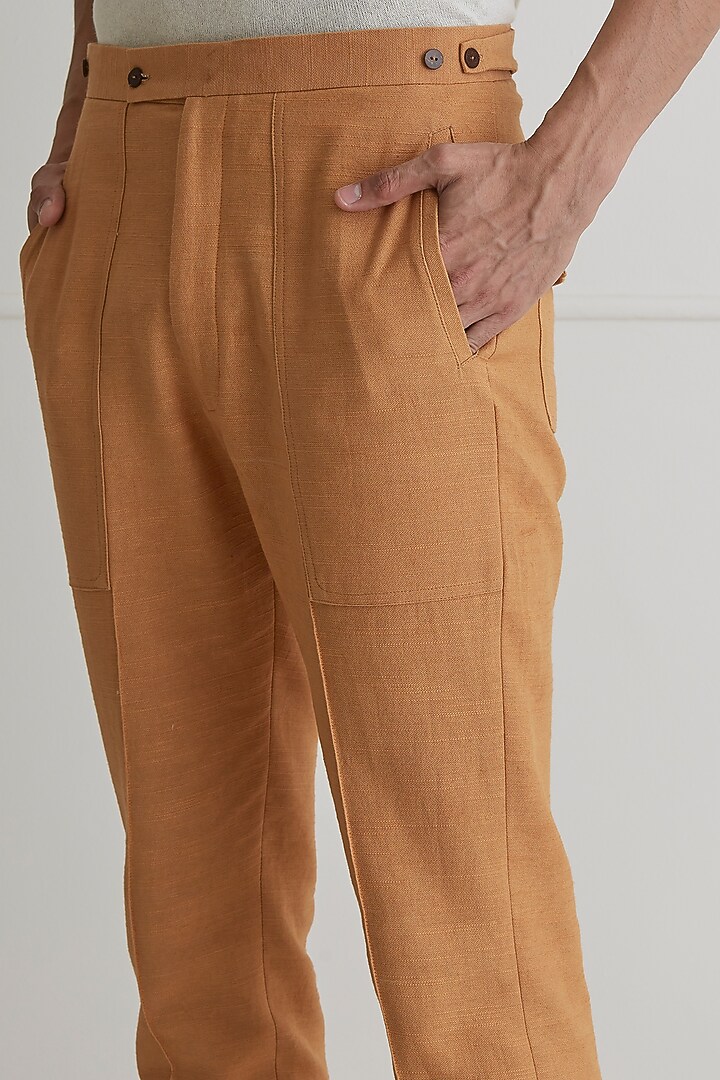 Beige Sand Cotton Trouser Pants by Artless at Pernia's Pop Up Shop