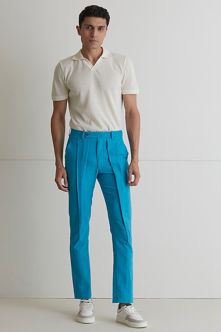 Pastel Blue Cotton Twill Trouser Pants by Artless