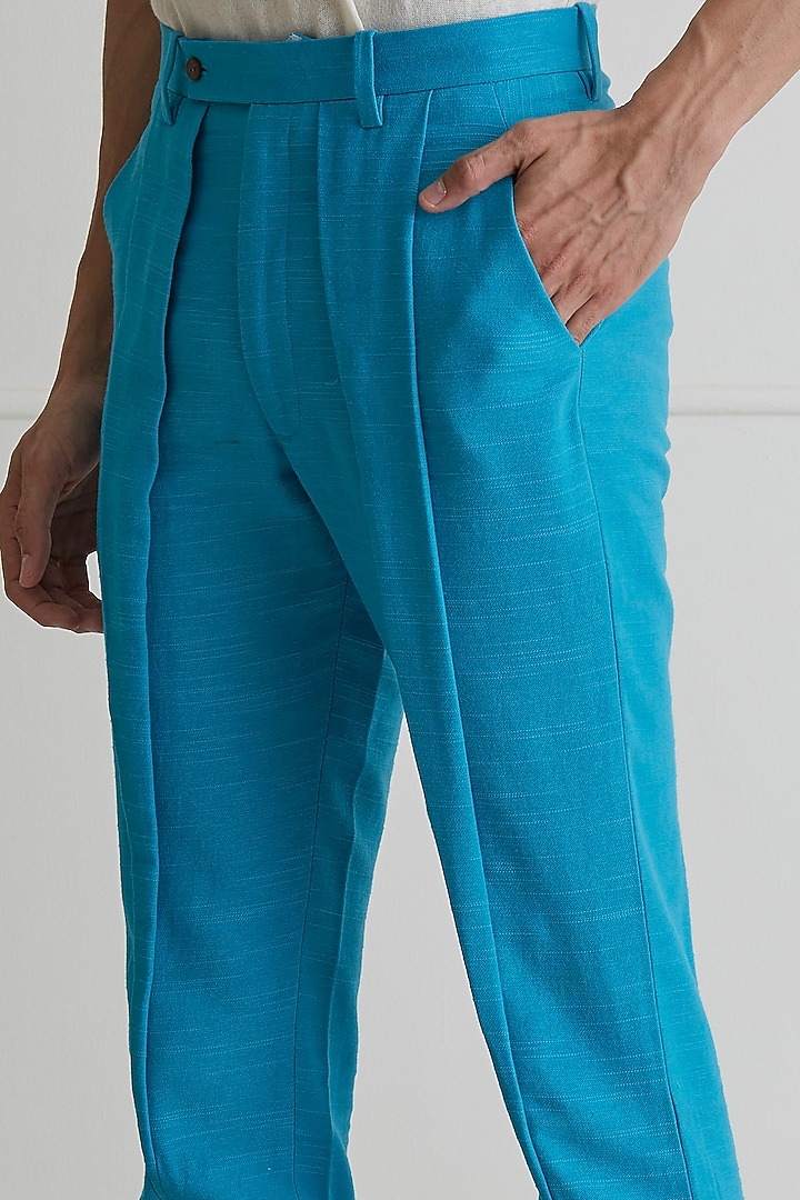 Pastel Blue Cotton Twill Trouser Pants by Artless at Pernia's Pop Up Shop