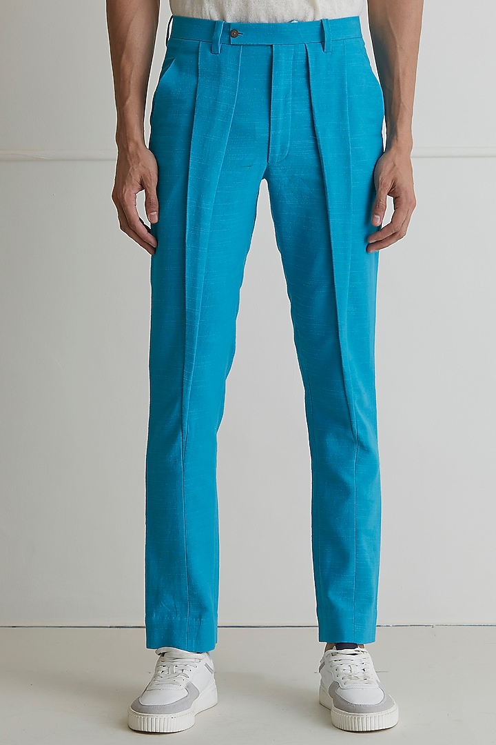 Pastel Blue Cotton Twill Trouser Pants by Artless at Pernia's Pop Up Shop
