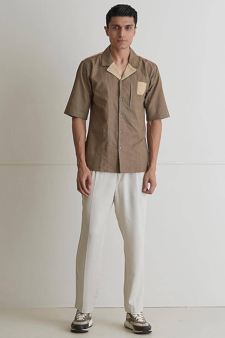 Beige & Brown Cotton Linen Shirt by Artless