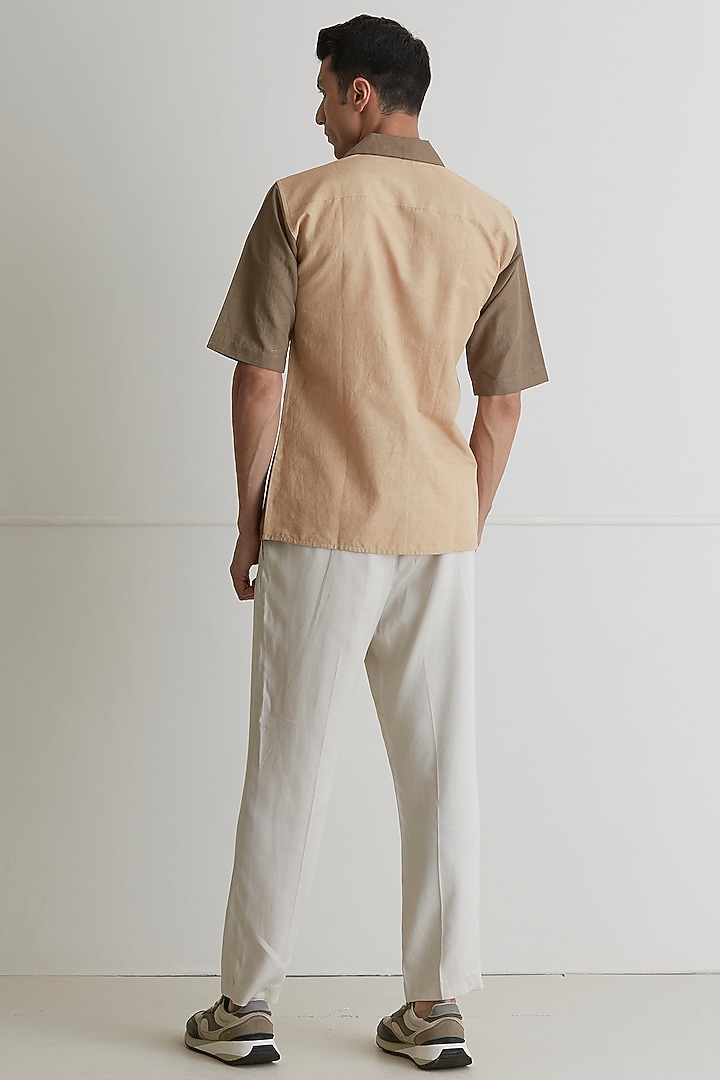 Beige & Brown Cotton Linen Party Wear Shirt by Artless at Pernia's Pop Up Shop