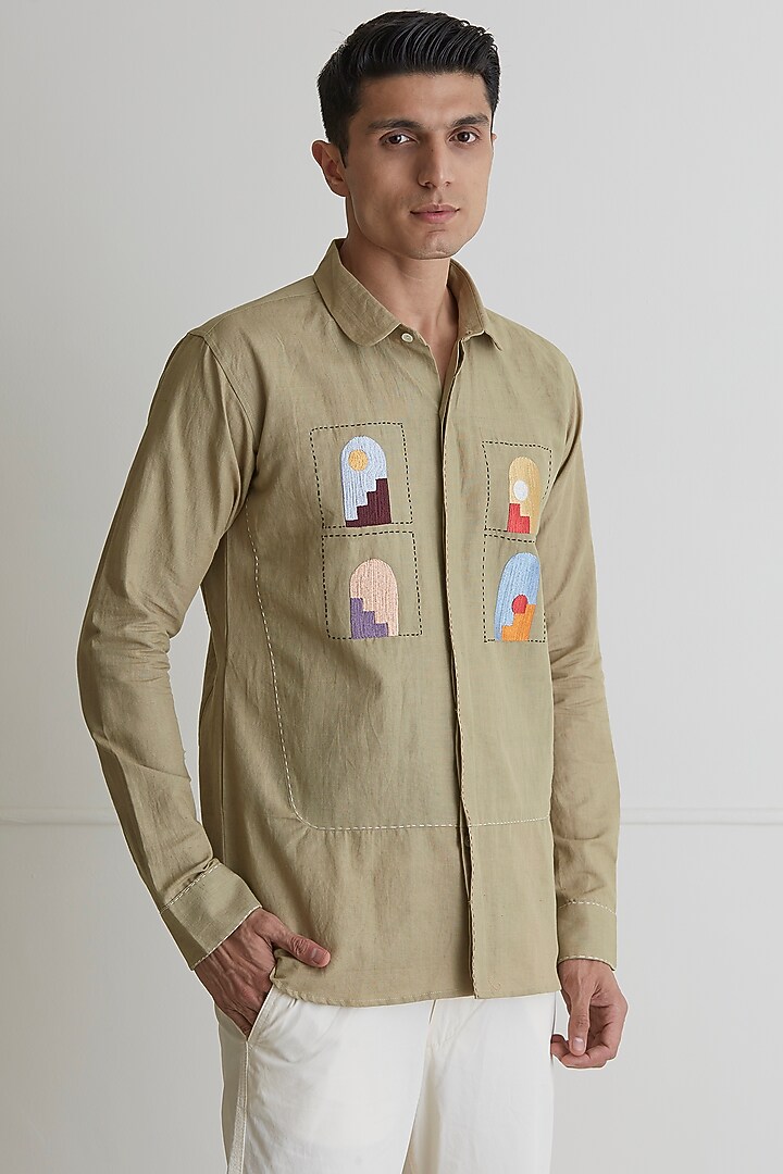 Beige Embroidered Party Wear Shirt by Artless at Pernia's Pop Up Shop