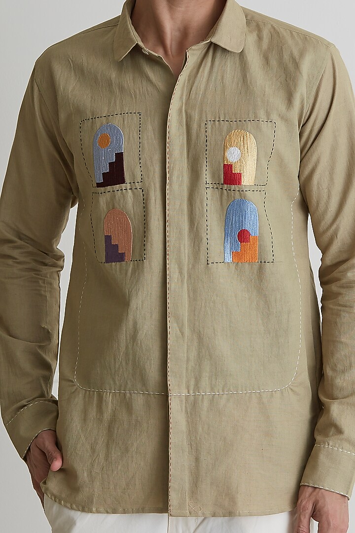 Beige Embroidered Party Wear Shirt by Artless at Pernia's Pop Up Shop