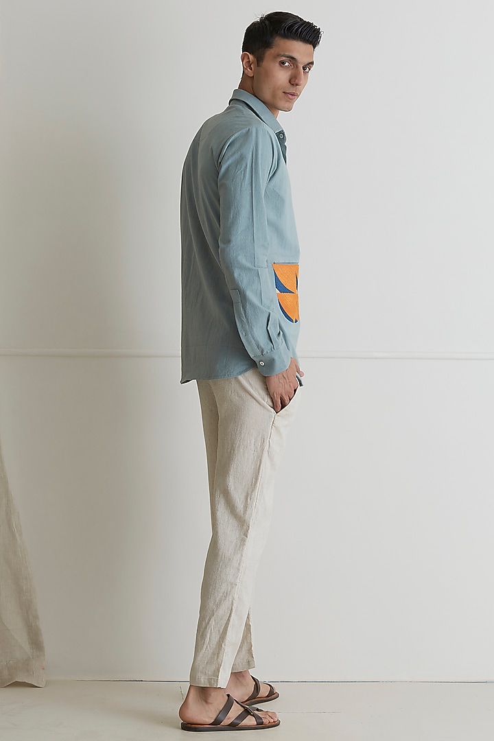 Pastel Blue Linen Party Wear Shirt by Artless at Pernia's Pop Up Shop