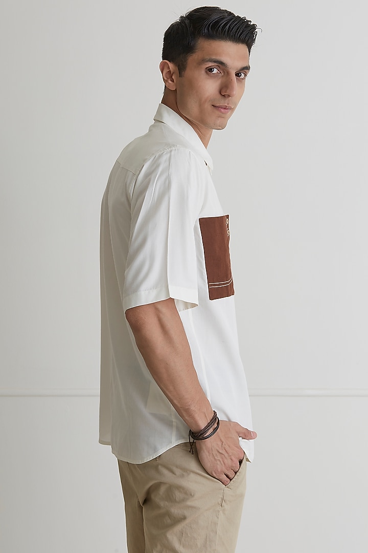 White Linen Party Wear Shirt With Pockets by Artless at Pernia's Pop Up Shop