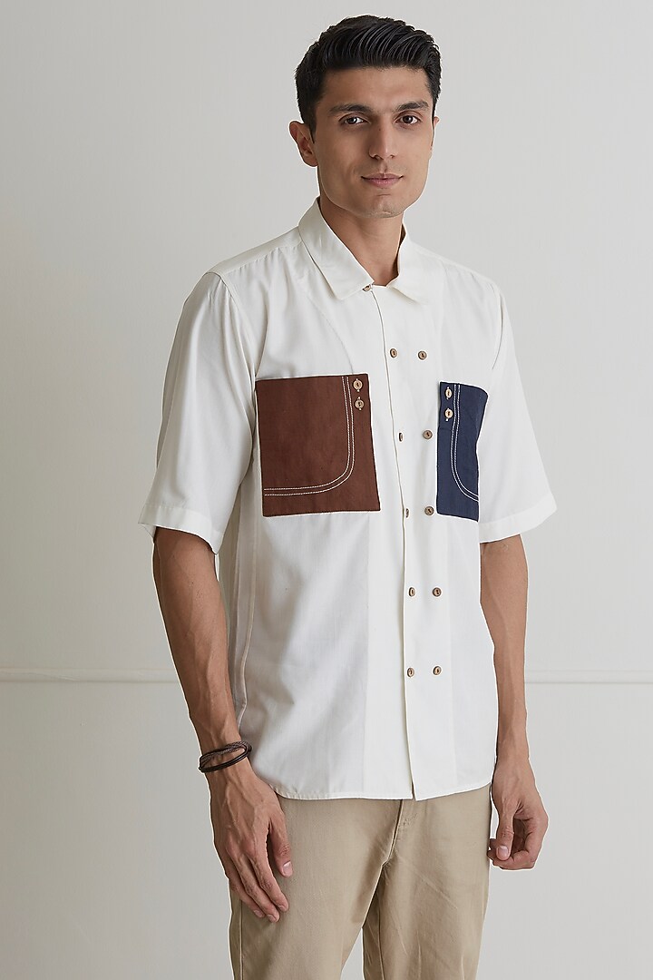 White Linen Party Wear Shirt With Pockets by Artless at Pernia's Pop Up Shop