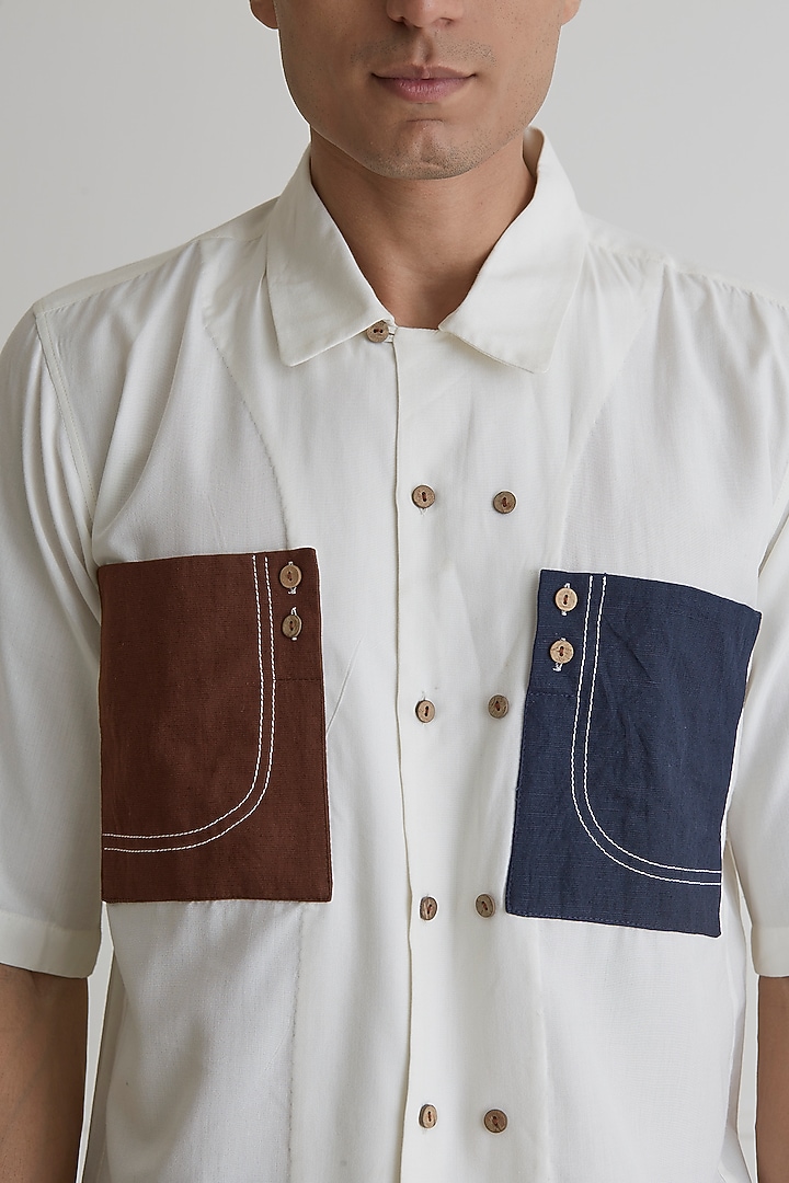 White Linen Party Wear Shirt With Pockets by Artless at Pernia's Pop Up Shop