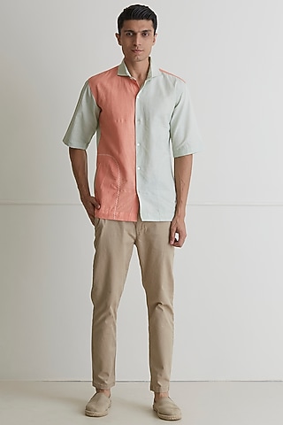 White & Peach Linen Shirt by Artless