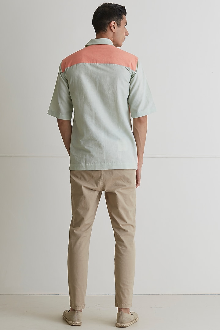 White & Peach Linen Party Wear Shirt by Artless at Pernia's Pop Up Shop