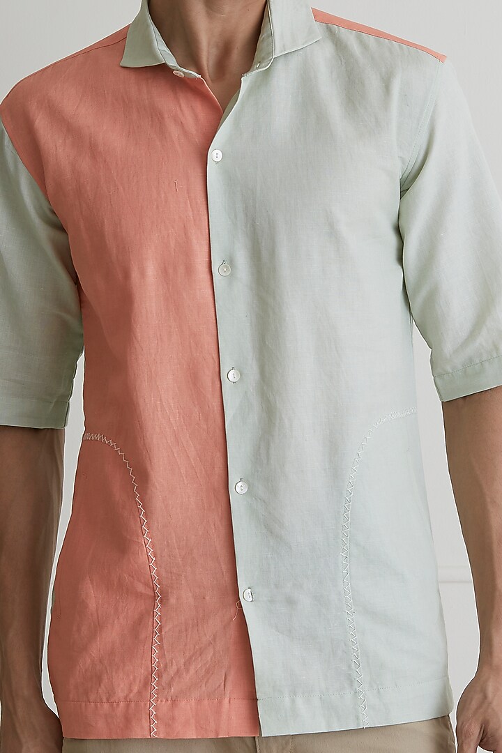 White & Peach Linen Party Wear Shirt by Artless at Pernia's Pop Up Shop