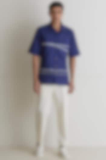 Deep Blue Linen Shirt With Stripes by Artless